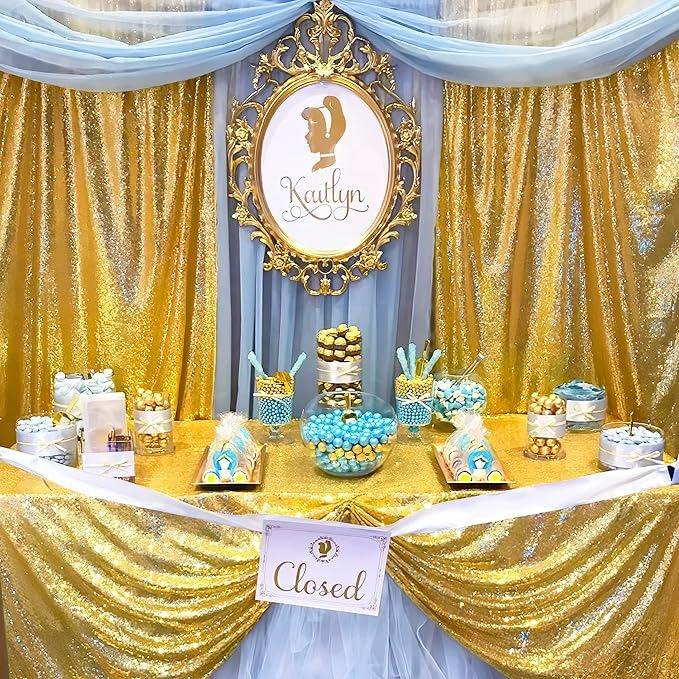 Surprise Price Birthday Curtains French Window Gold Fabric Sequin Curtain for Backdrop