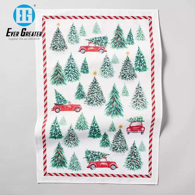 Custom Cotton Kitchen Towel Set Absorbent Christmas Kitchen Towels with Printed Designs