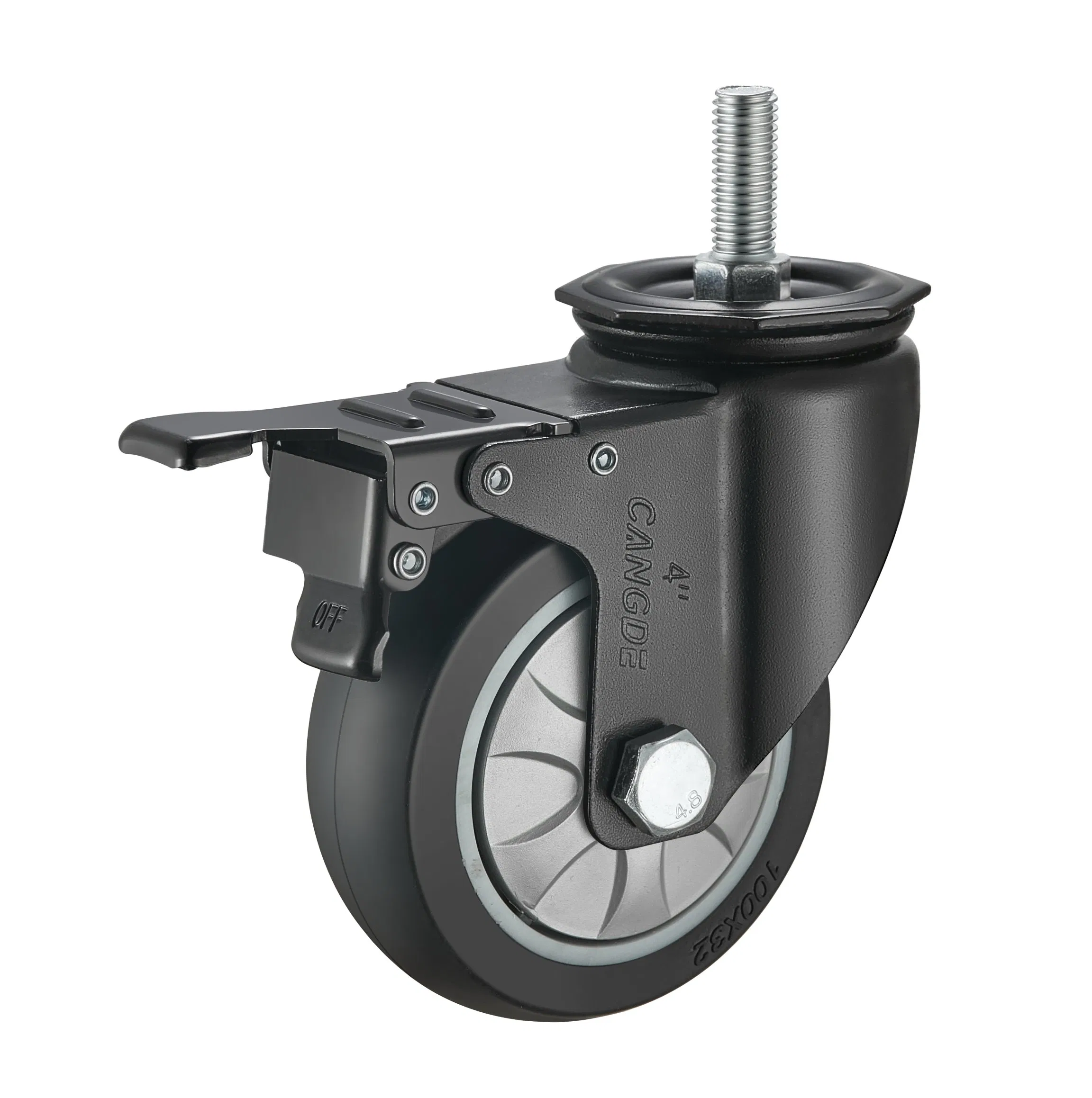 Thread Sten Casters Medium Duty Industrial Casters Black TPR Swivel Caster Wheels with Metal Brakes
