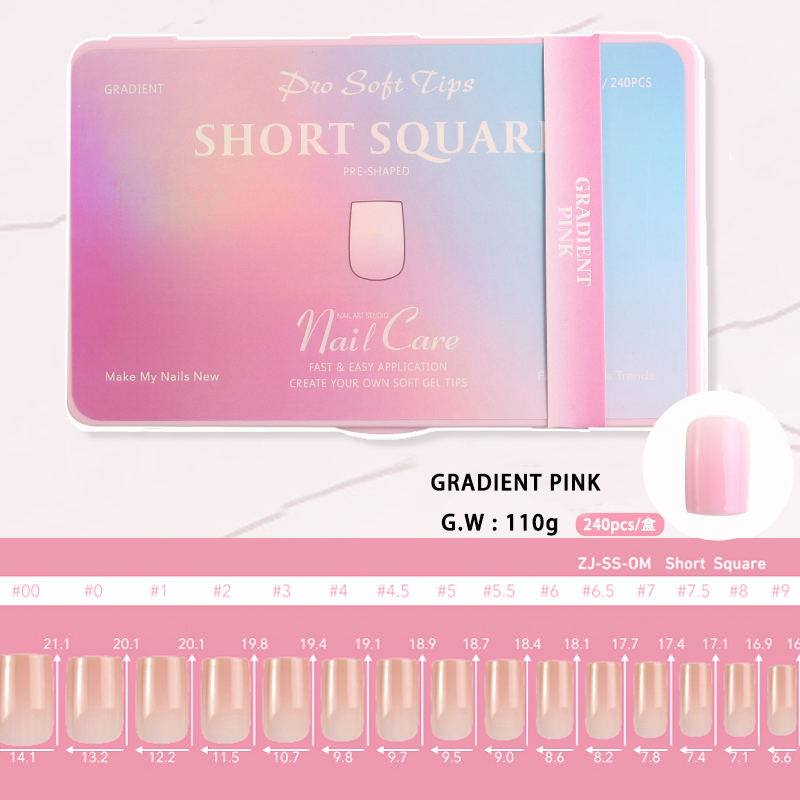 Hot Sale Fake Nail Tips Acrylic Gradient Pink Short Square Fake Nail for Nail Art