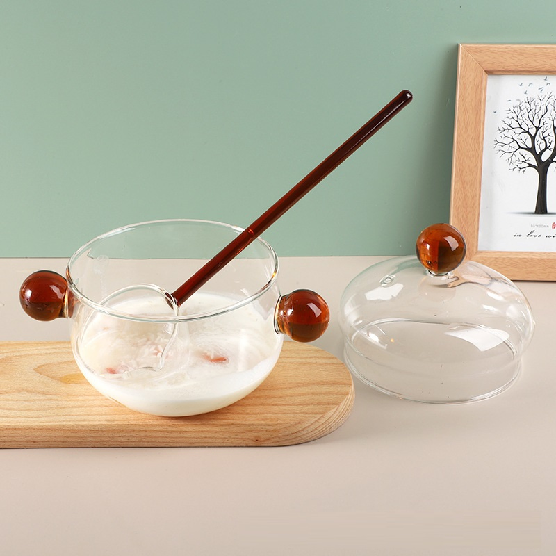 Custom Glass Bowl with Colorful Glass Lid for Cooking Instant Noodles