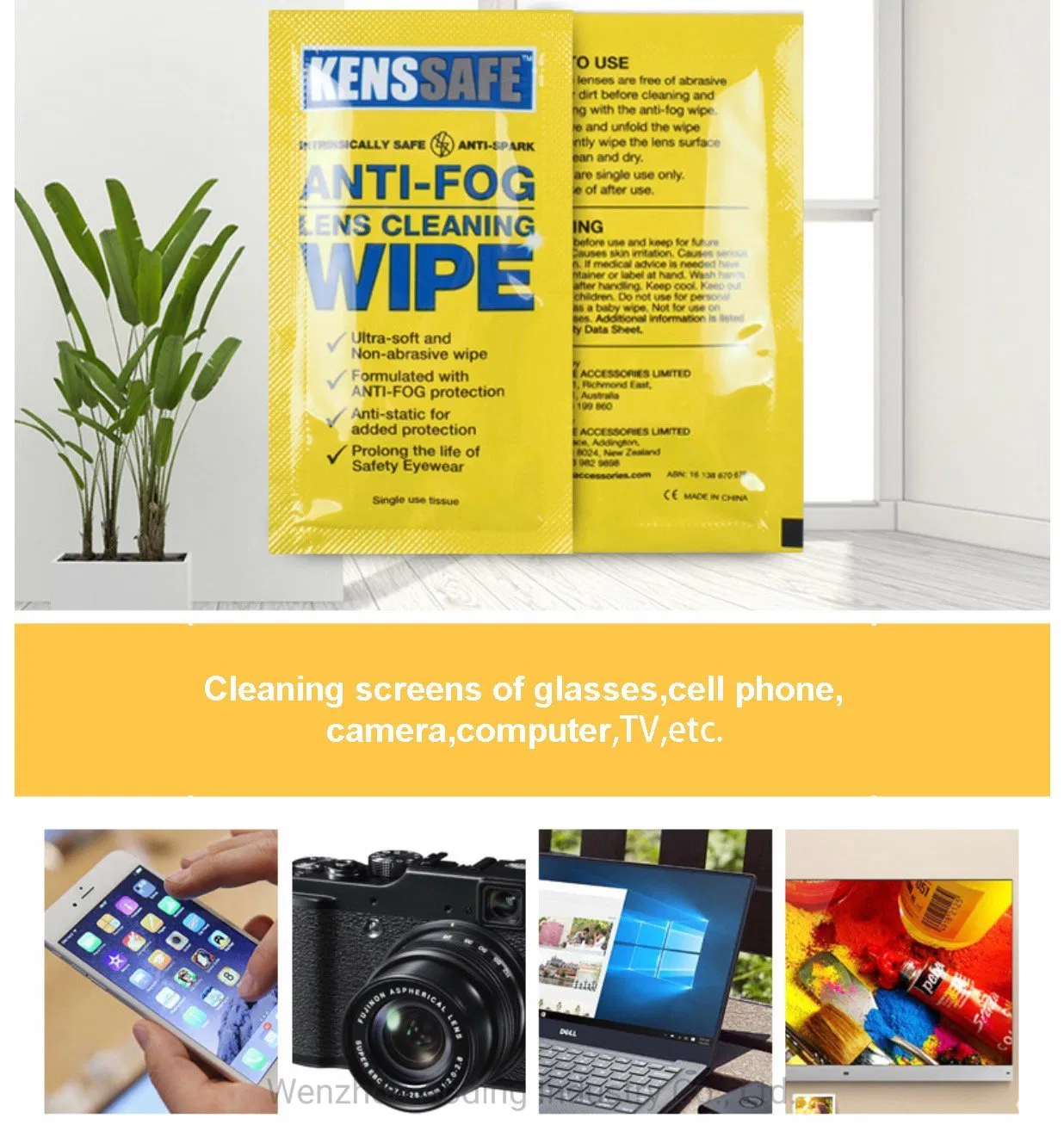 Private Label Wholesale Single Package Anti Fog Glasses Lens Cleaning Wet Wipes Tissue with Custom Logo