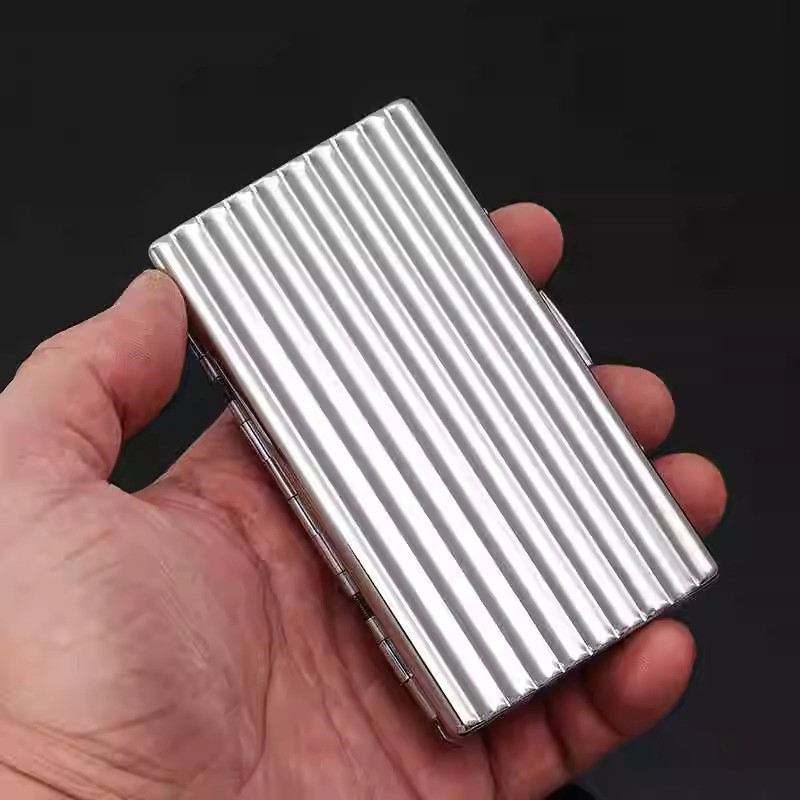 Ea547 Hold 20PCS Copper Plating Knurling Process Thin Slim Lighter Leather Box Cases with Pouch Waterproof Metal Cigarette Case