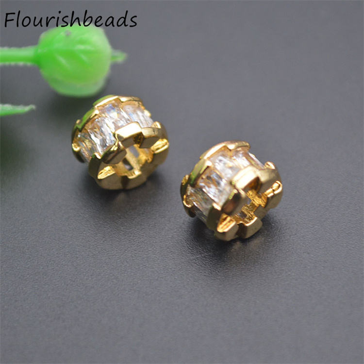 Jewelry Accessories Color-Remain 18K Gold Plated CZ-Paved Cylinder Tube Spacer Loose Beads