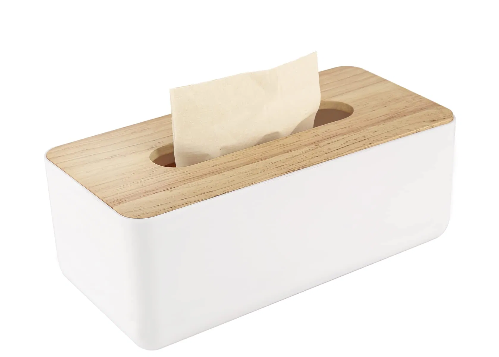 Basic Wood Cover Rectangular Storage Vanity Countertop Bedroom Tissue Box