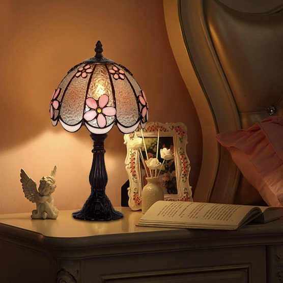 Elegant Tiffany Pink Flower Stained Glass Night Lamp for Home Decor