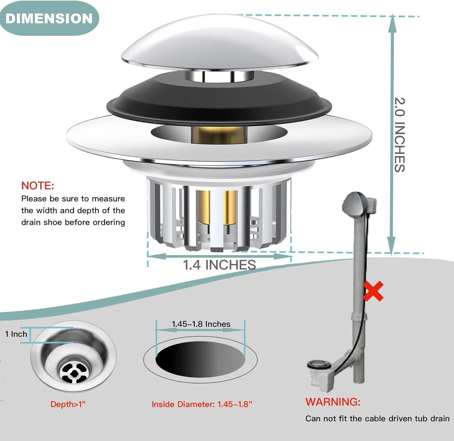 Bathtub Drain Stopper, Hair Catcher, Universal Bathtub Stopper, Bath Tub Plug, Pop-up Tub Stopper with Effective Filter Basket, Anti-Clogging Magic Drain for to