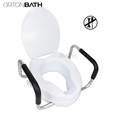 Ortonbath Handicapped Medical 2 Inch Portable Raised Toilet Seat with Armrest and Handrail for Elderly People
