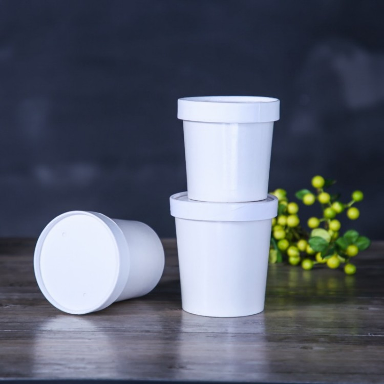 Food Packaging Brown White Paper Soup Containers with Paper Lid Grease Proof