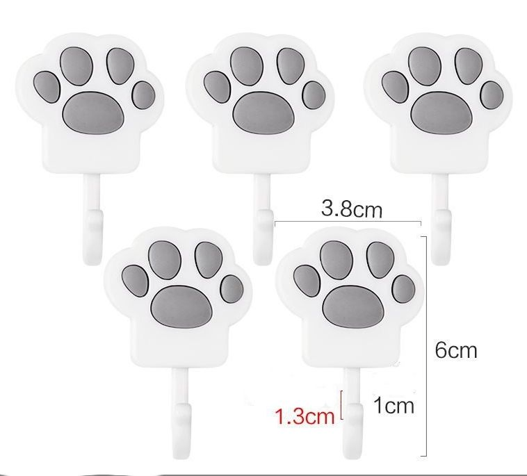 5PCS Cartoon Cat Claw Adhesive Traceless Cute Stick Hook