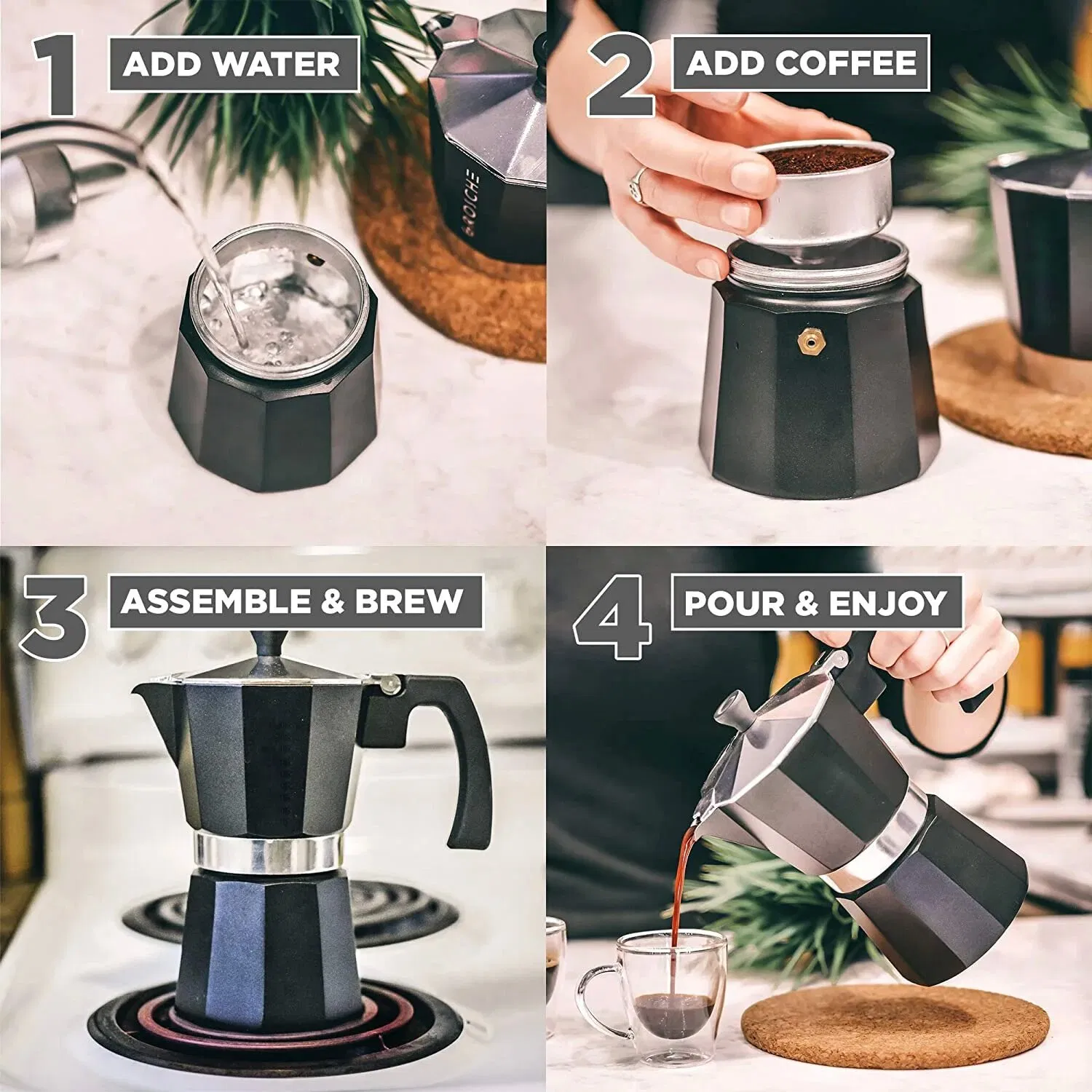 2 Cup Stovetop Espresso Maker Aluminium Coffee Machine Cafetera Italiana Manual Moka Pots