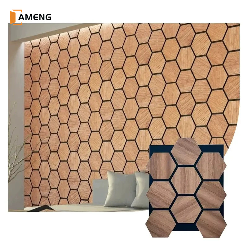 Linyi Factory 100% Recycled Hexagonal Decorative Acoustic Materials Ceiling Fire Resistant Wall Panel