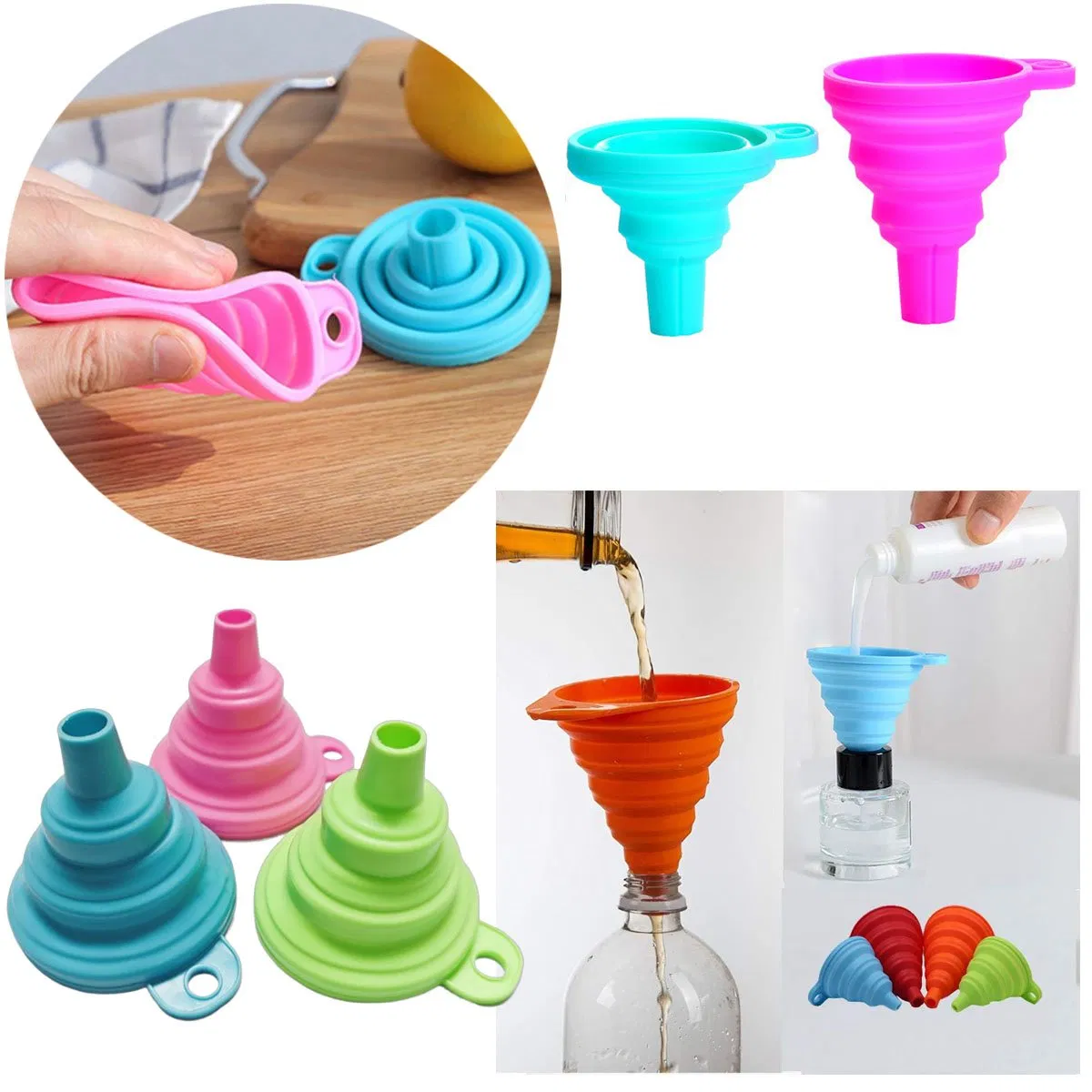 Kitchen Funnel Kitchen Gadgets Accessories Foldable Silicone Collapsible Funnels