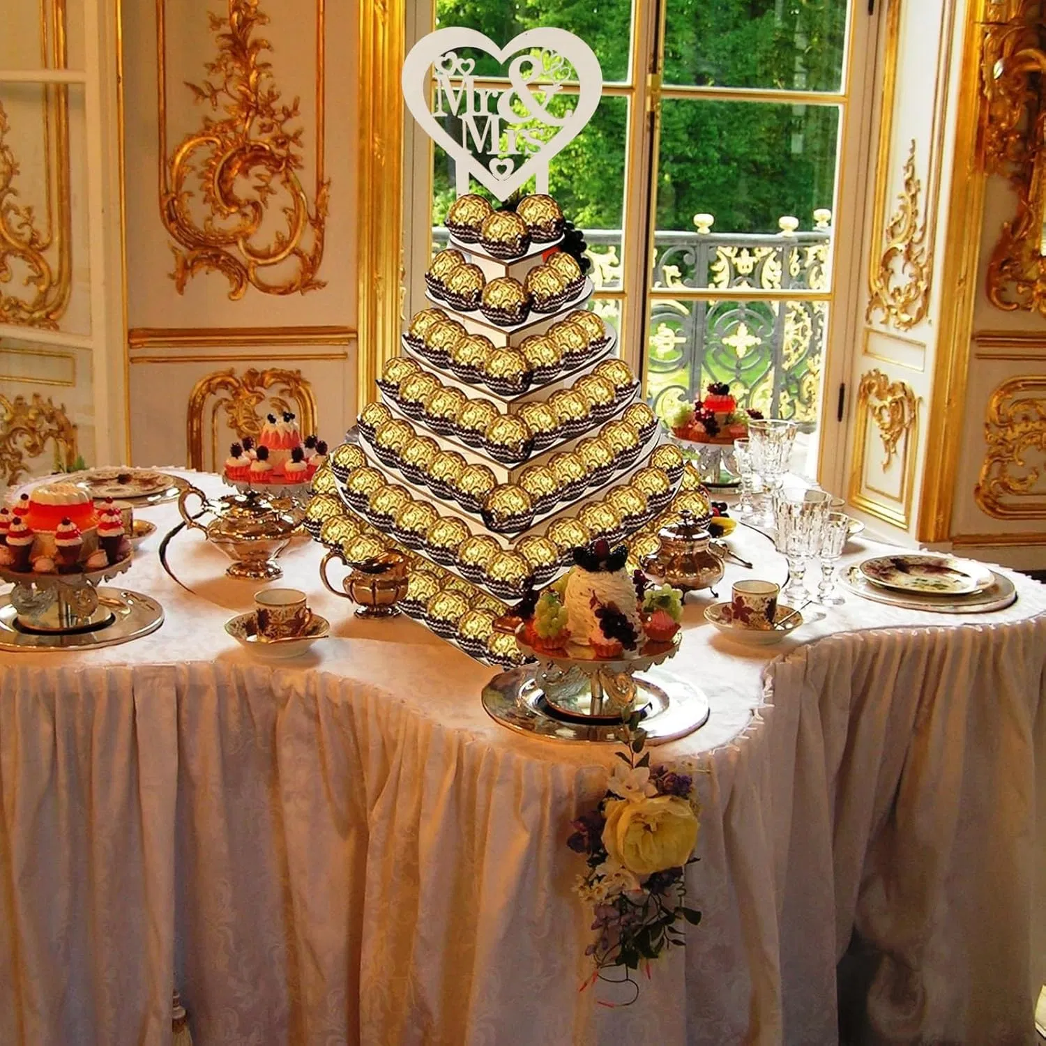 Elegant Heart-Shaped 7-Tier Wooden Chocolate Display Stand for Events