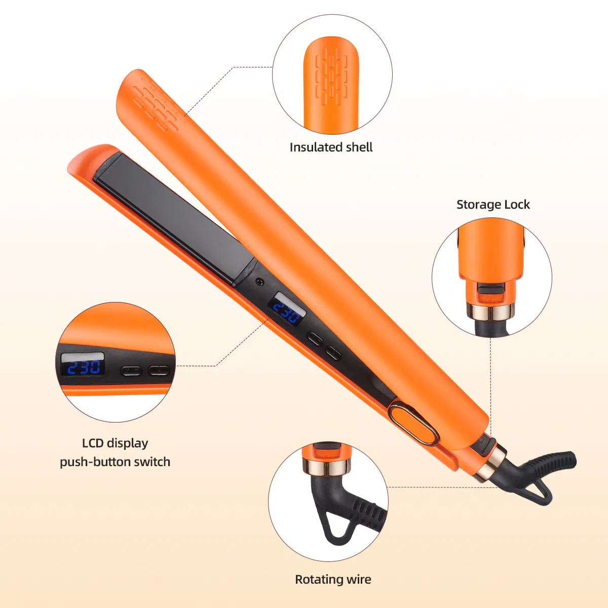 PRO Flat Iron with Digital Temperature Control &Ceramic Glaze-Quick Heating, Storage Lock, Rotating Cord, Damage Protection