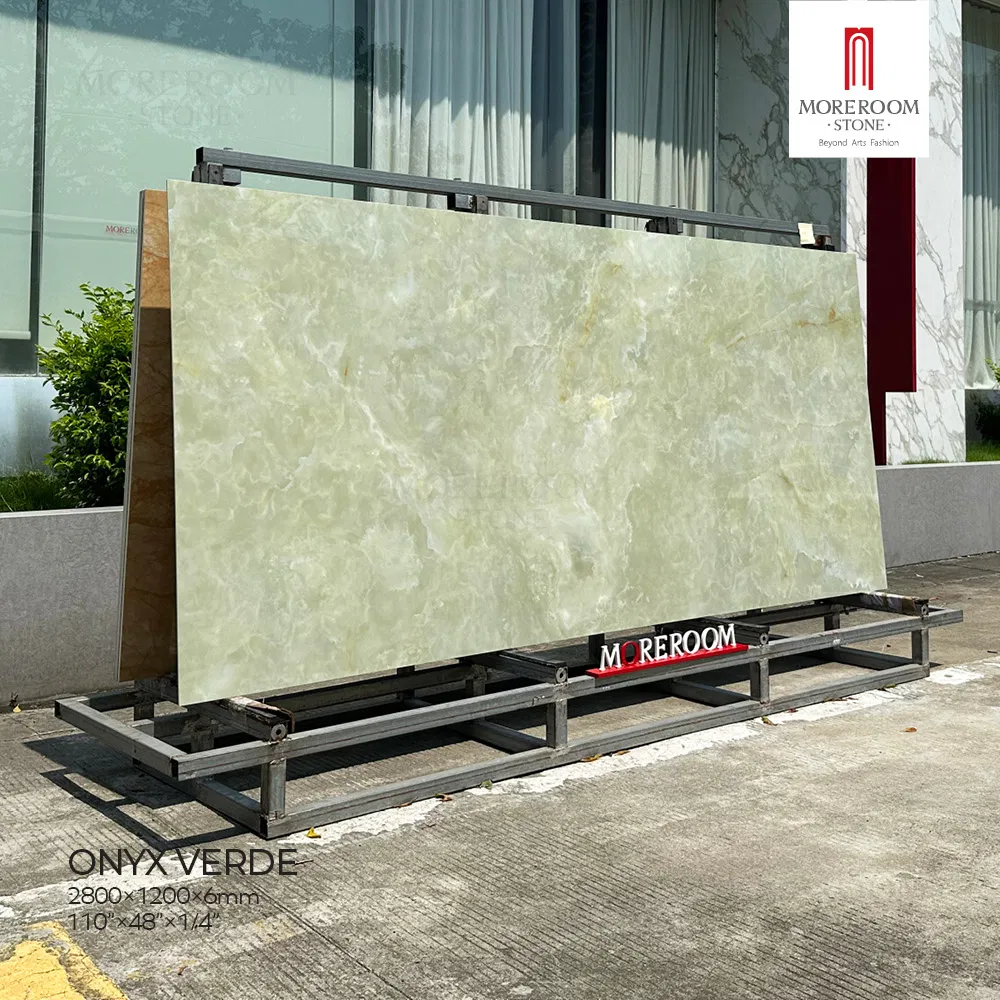 Porcelain Slab Onyx Verde Marble Texture for Backlit Wall Panels and Reception Desk Fronts