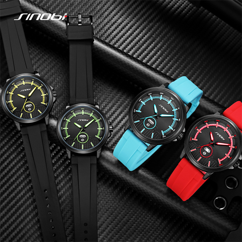 Sinobi S9918g Fashion Sports Men's Multi-Functional Calendar Waterproof Silicone Quartz Watch