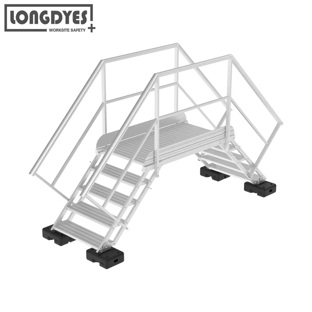 Aluminum Industrial Stairway Crossover Ladder with Platform for Rooftop