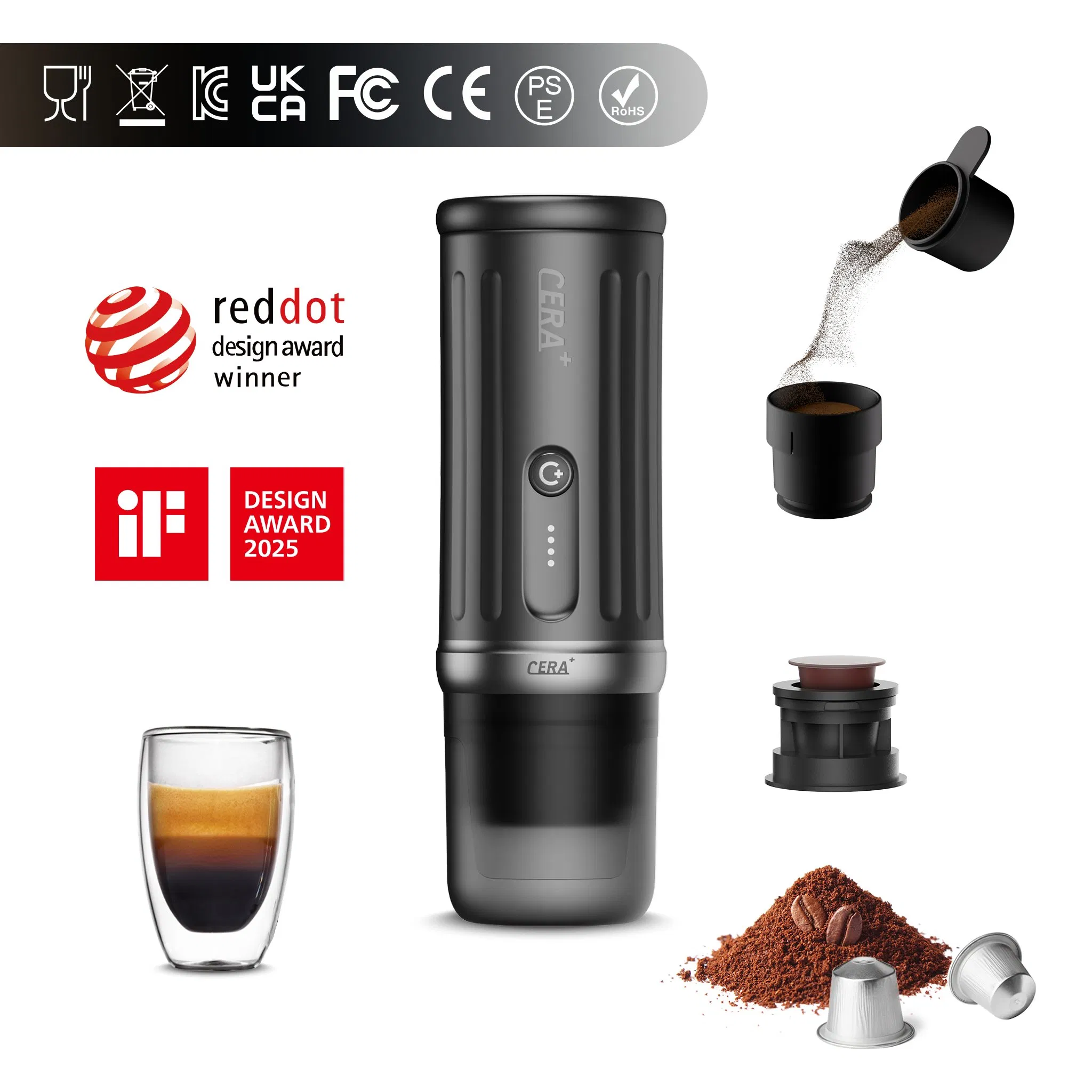 Cera+ Portable Espresso Coffee Maker 20bar USB Electric Car Powered for Travel & Outdoor Use PCM03s