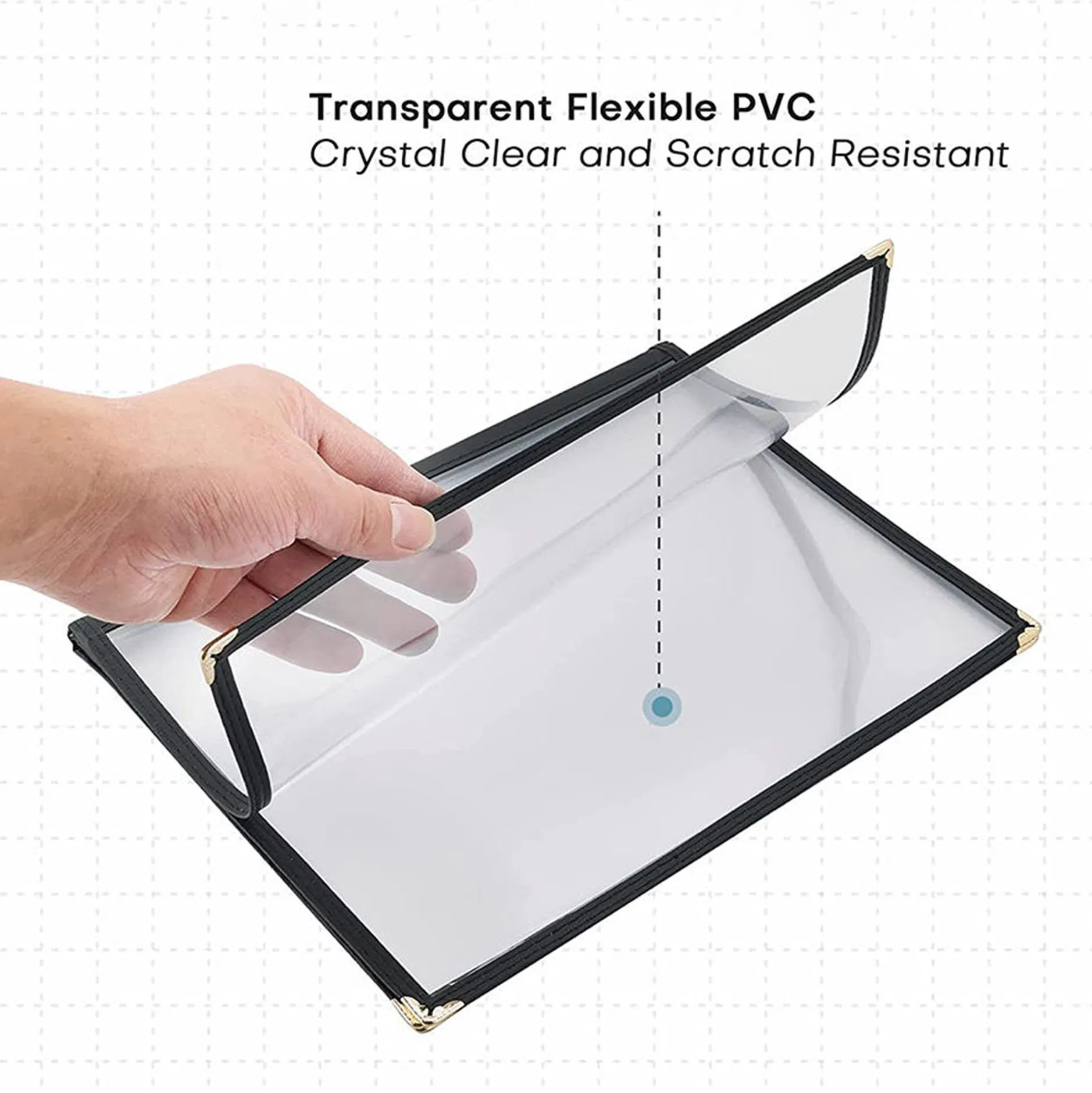 Wholesale Double Stitched Edge Crystal Clear Vinyl Cafe Style Menu Holder