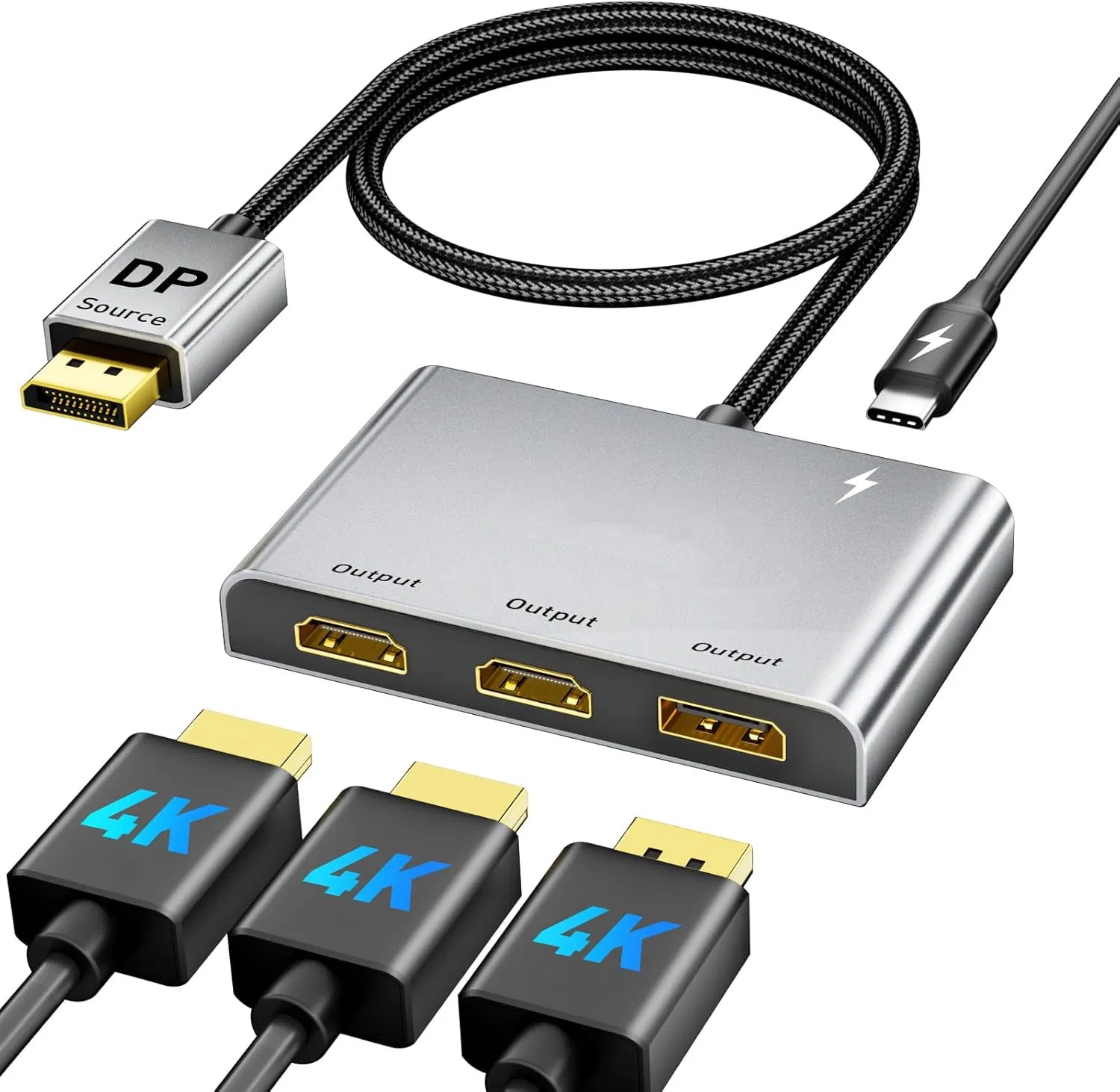 Displayport to HDMI Splitter for Multi Monitor Adapter, HDMI Splitter Extended Display 1 in 3 out Mst Hub (4K@60Hz) for Extended or Cloned Display Mode, Dp to 3