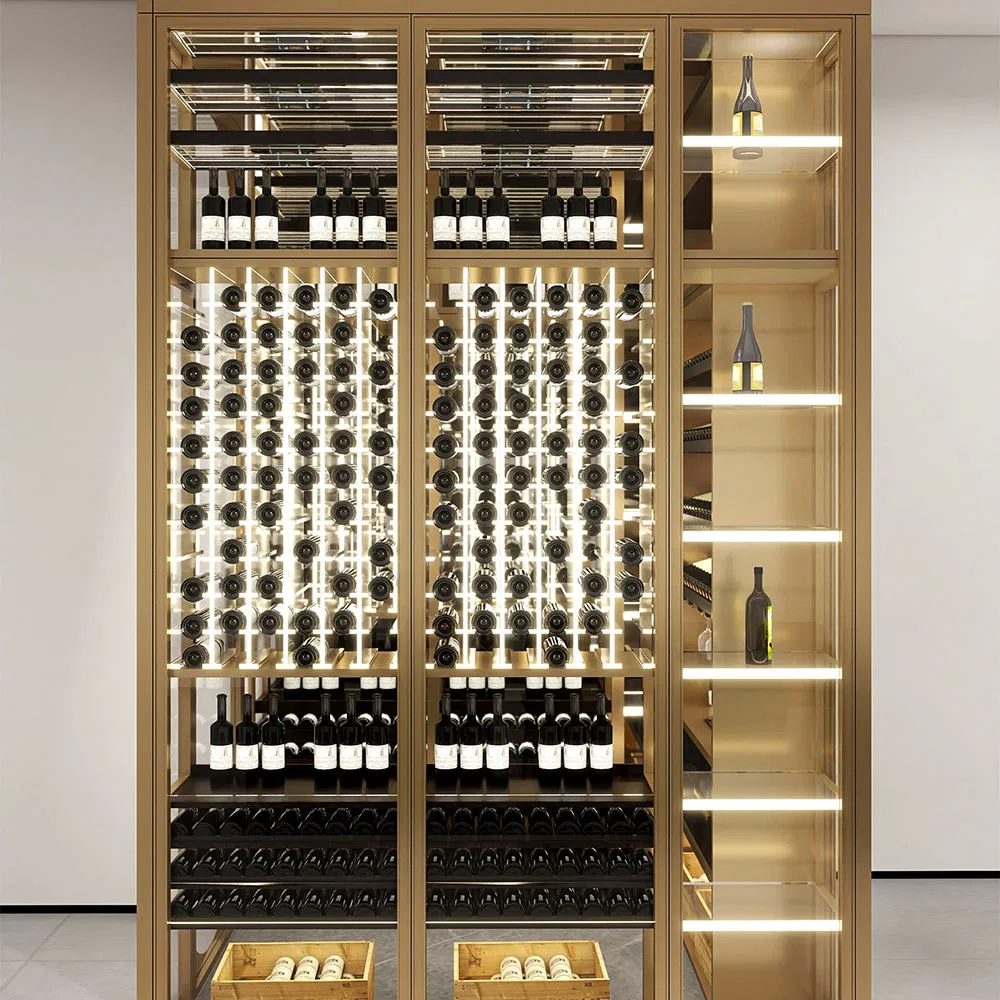 Customizable Cella Wine Tower with Golden Frame Design