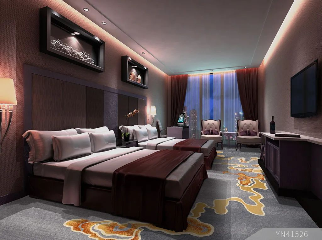 CE Factory Custom Purple Nylon Wall to Wall Wool Floor Commercial Hotel 3D Printed Carpet