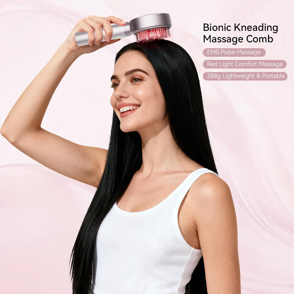 Электрическая EMS-расческа-массажер для головы с красным светом