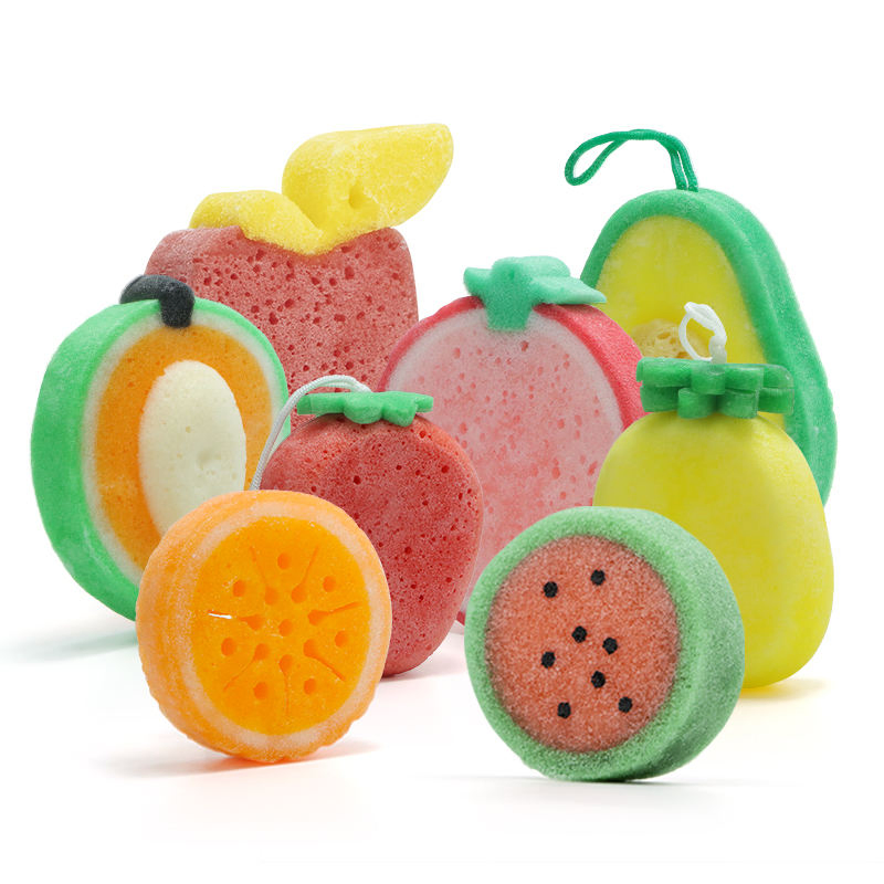 Private Label Body Wash Infused Buffer Soap Infused Sponge Fruit Shape Shower Sponge Soap