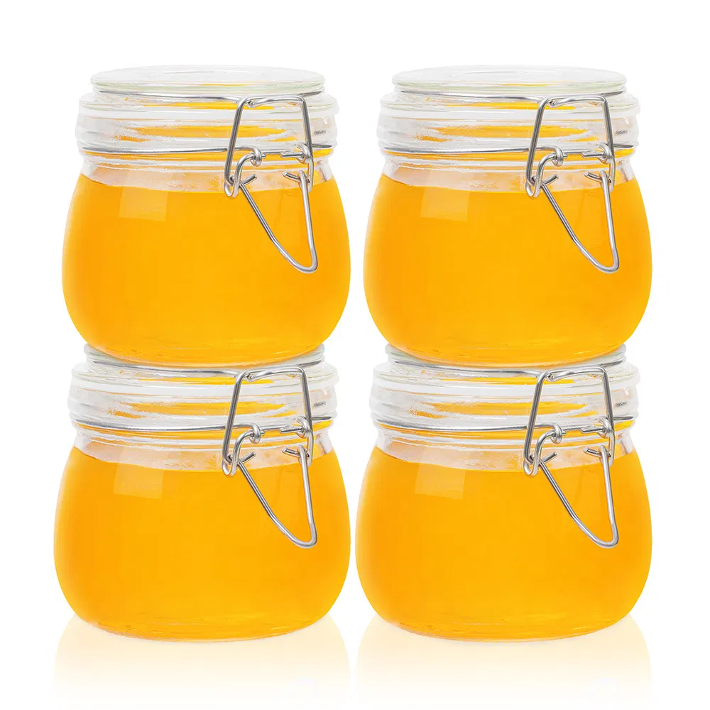 Custom Glass Canisters Flour Rice Sugar 3000ml Storage Jar with Glass Lid and Metal Clip