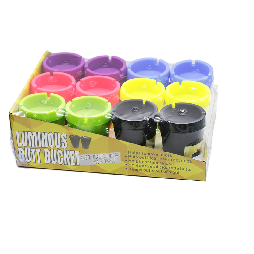 Funnel-Shaped Plastic Portable Car Ashtray with Night Light Double-Layered Plastic Car Ashtray