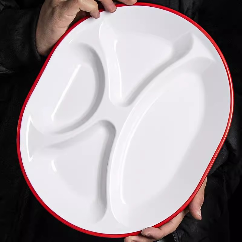 Melamine Fast Food Tray Sustainable Oval Plastic Dish Restaurant 4 Compartment Plates