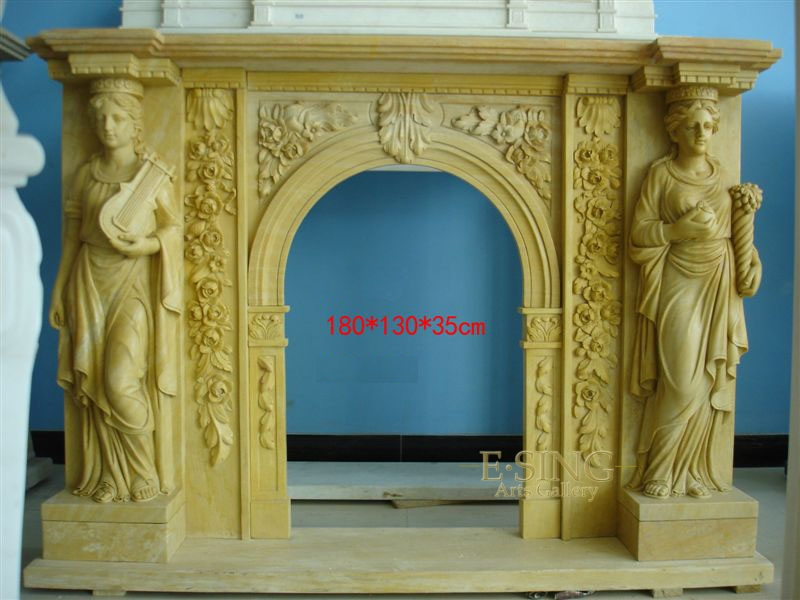 Custom Cheap Price Decorative European Home Decor Yellow Marble Fireplace Surround