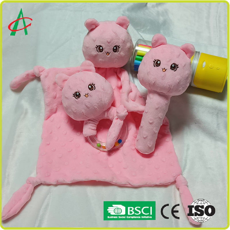 Customizable Pink Bear Towel Baby Plush Combination Toy