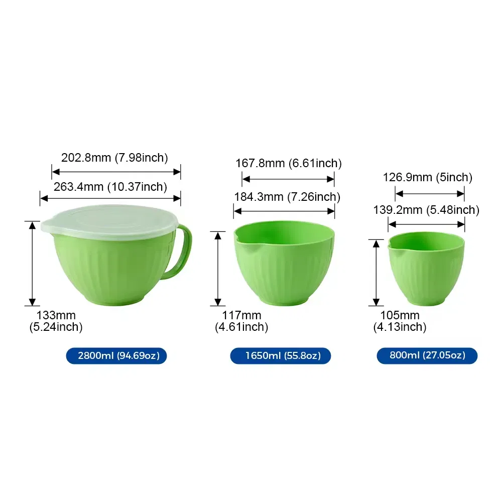 Brand Custom Set of 3 Largy 2800ml 1650ml 800ml Plastic Melamine RPET Salad Mixing Bowl Jug Set