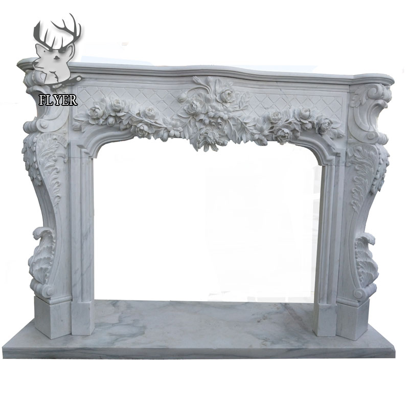 French Modern Hand Carving Stone White Marble Fireplace Mantel Surround