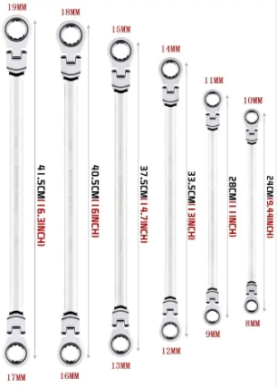 72-Tooth Flex-Head Extra Long Ratcheting Wrenches Double Box Head Wrench Tool