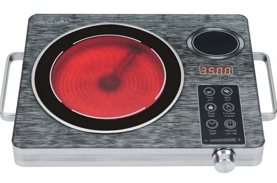 2200W Single Burner Stove Electric Hot Plate Black Crystal Panel Hot Plate Infrared Cooker