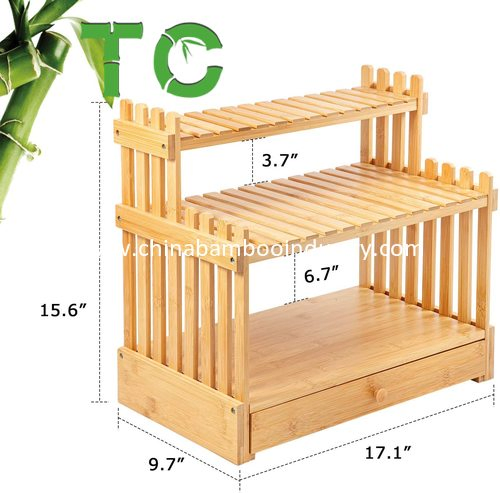 Cheap Price Bamboo Kitchen Countertop Organizer Storage Shelf with Tool Drawer Spice Rack