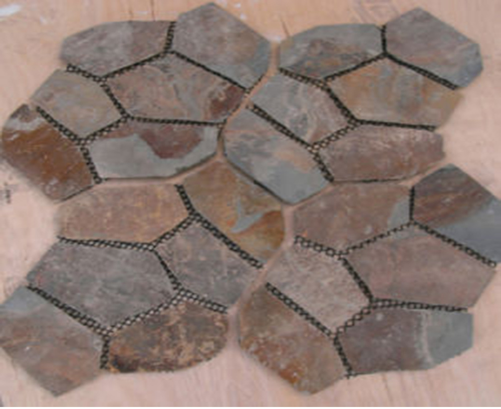 Exterior Decoration Natural Slate Paving Rusty/Yellow Wooden Vein Slate Flagstone Pattern Landscape