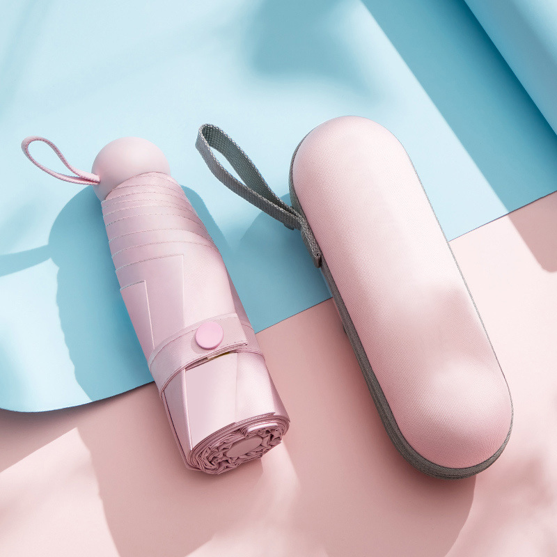 Promotional Wholesale Price Customized Logo 5 Folding Rain and Sun Black UV Coated Purple Pocket Mini Size Small Capsule Umbrella for Gift