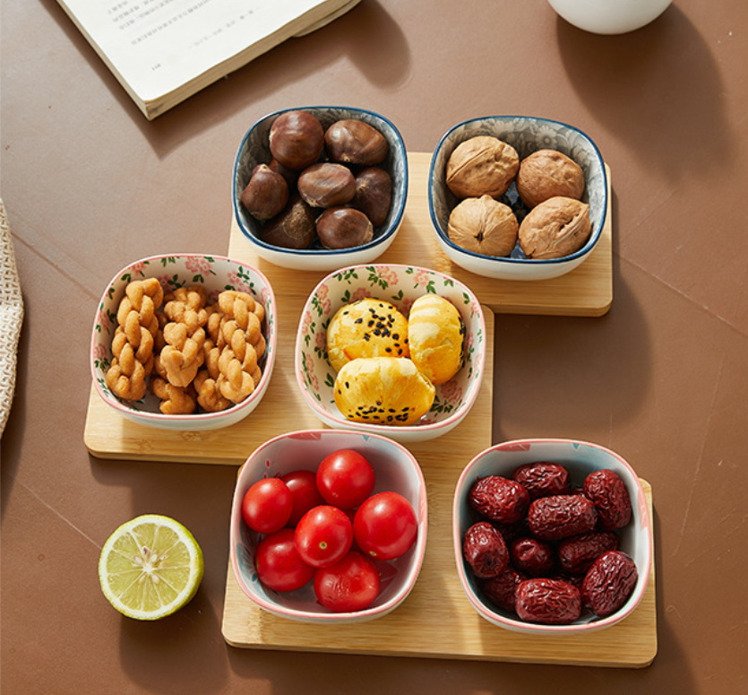 Stylish Ceramic Dipping Bowls Set with Eco-Friendly Bamboo Tray