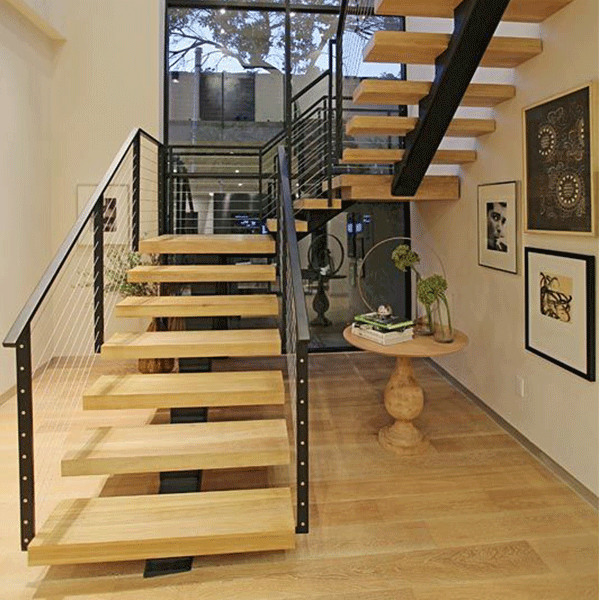 Round Steel Handrail Solid Wood Steps