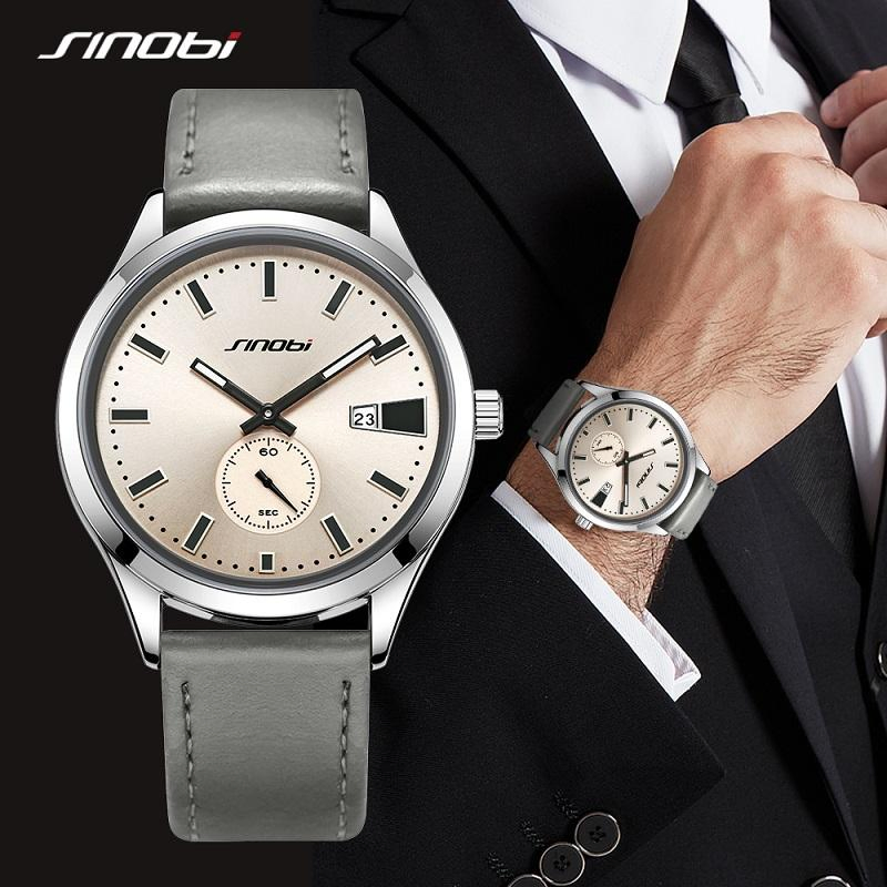 Sinobi Business Style Quartz Watch for Men Custom Dial Cow Leather Band