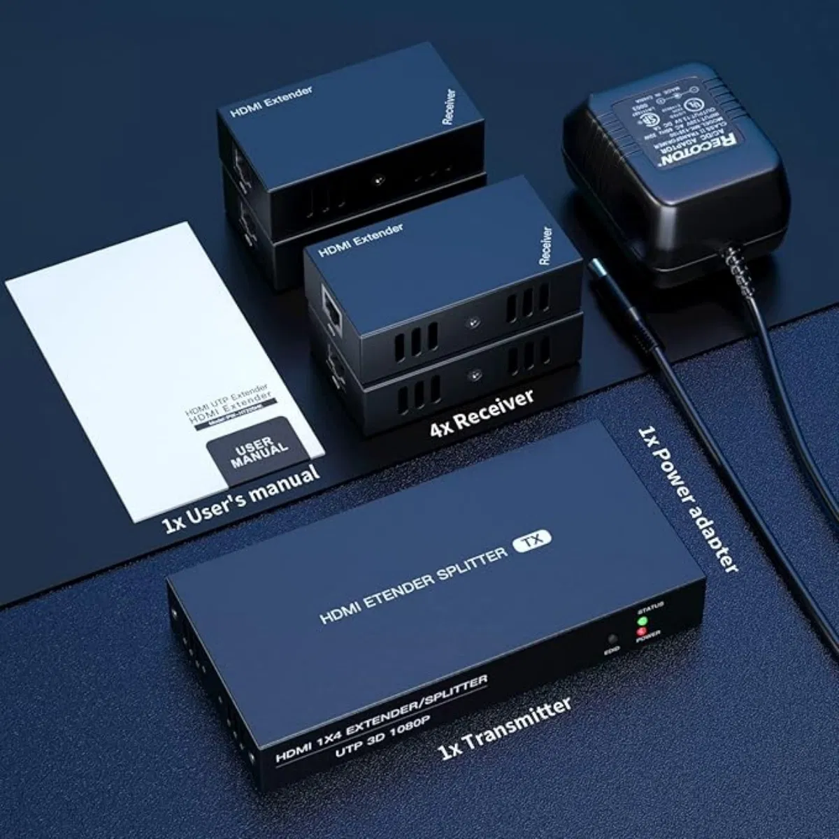 HDMI Extender Splitter 1X2 1080P@60Hz Over Cat 5e/6/7 Ethernet Cable 50m (165FT) Support 2 HDMI Loopout EDID Copy Poc Function (1 in 2 Out)