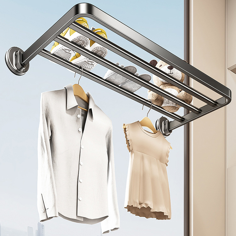 Sanipro New Style Suction Cup Type Folding Clothes Drying Rack Collapsible Laundry Towel Shoes Hanging Dry Hanger