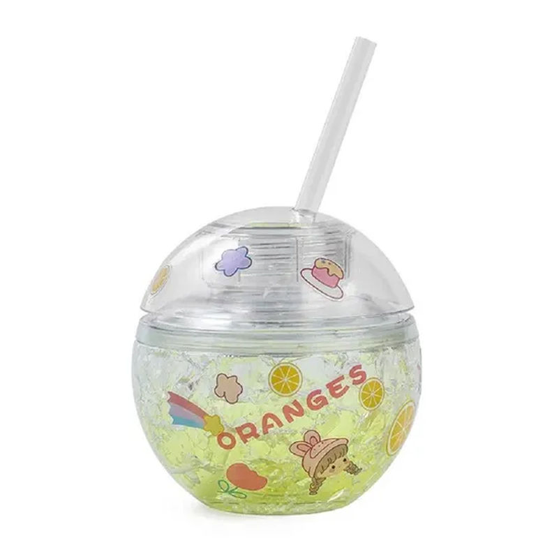 Round Shape Drinking Cup with Straw Reusable Spherical Plastic Bottle Tg013_1