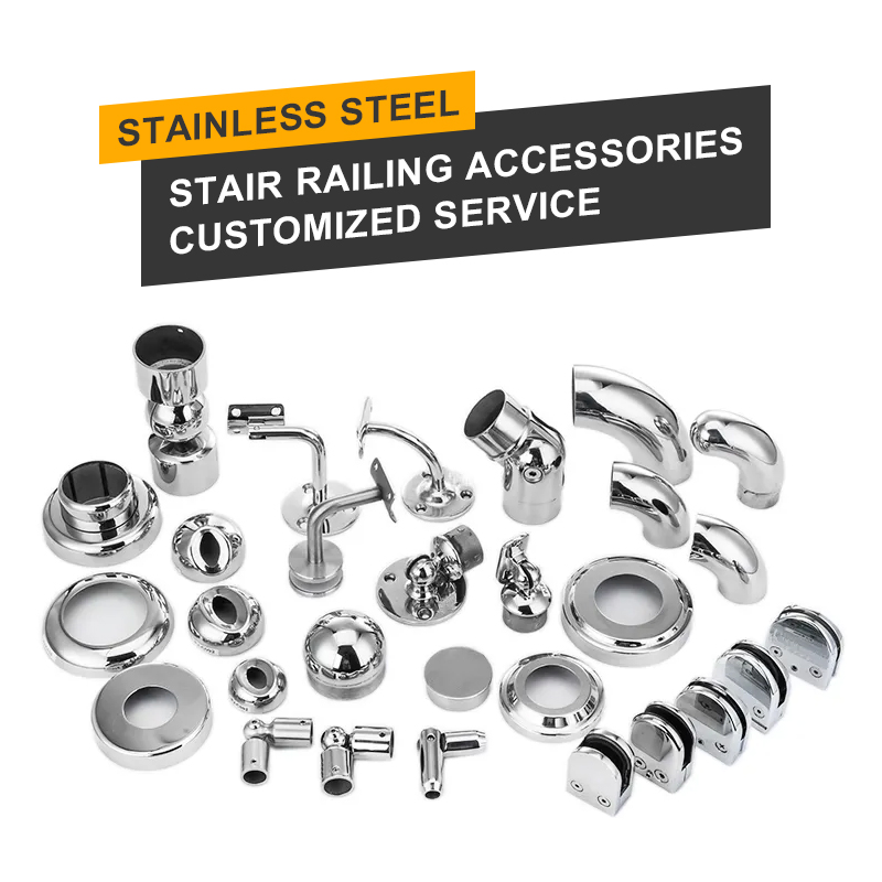 Custom 304 Stainless Steel Handrail Accessories Glass Railing Stair Parts for Supermarket and Residential Stairs Parts
