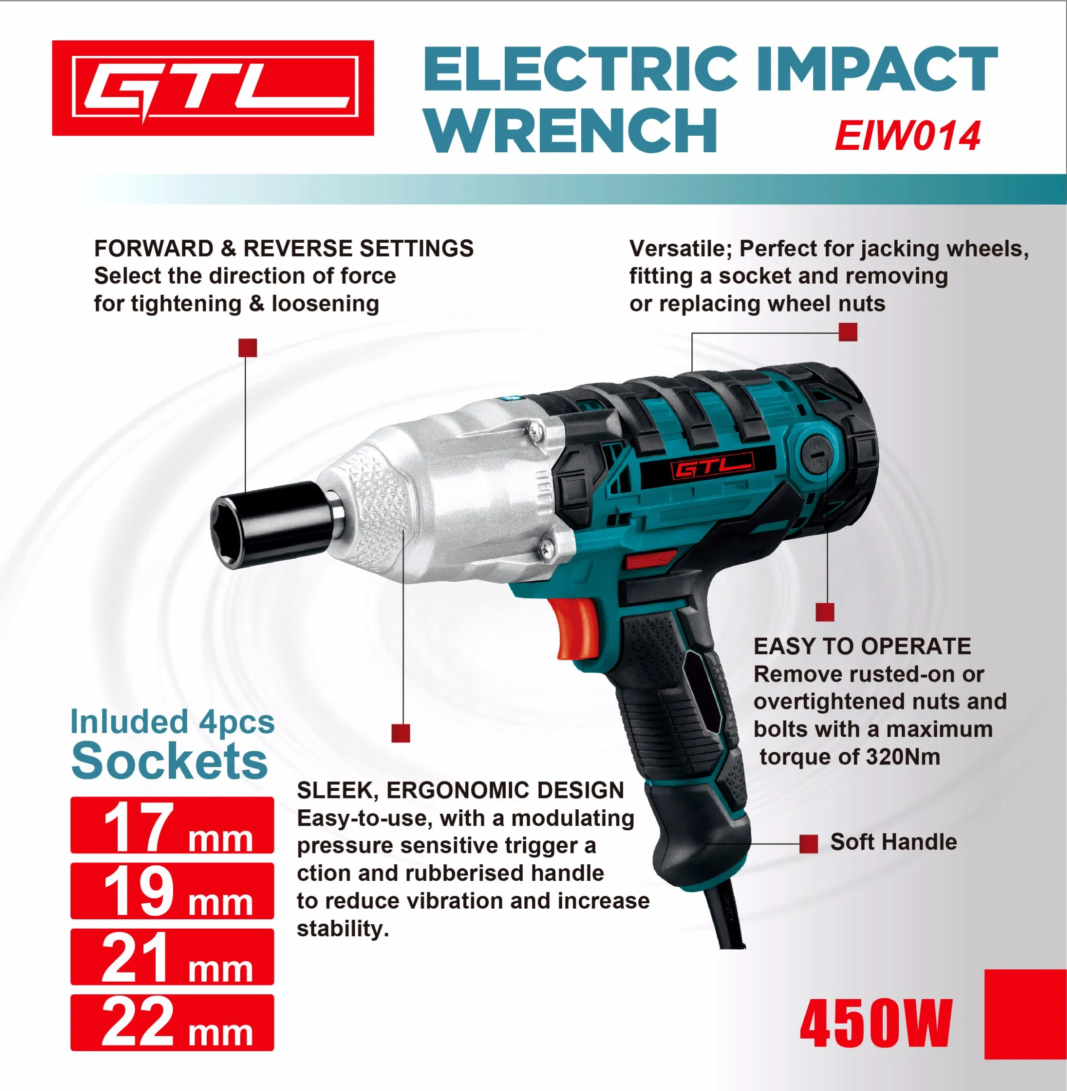 Electric Impact Wrench with 450V Wrench for Home and Garden (EIW014)