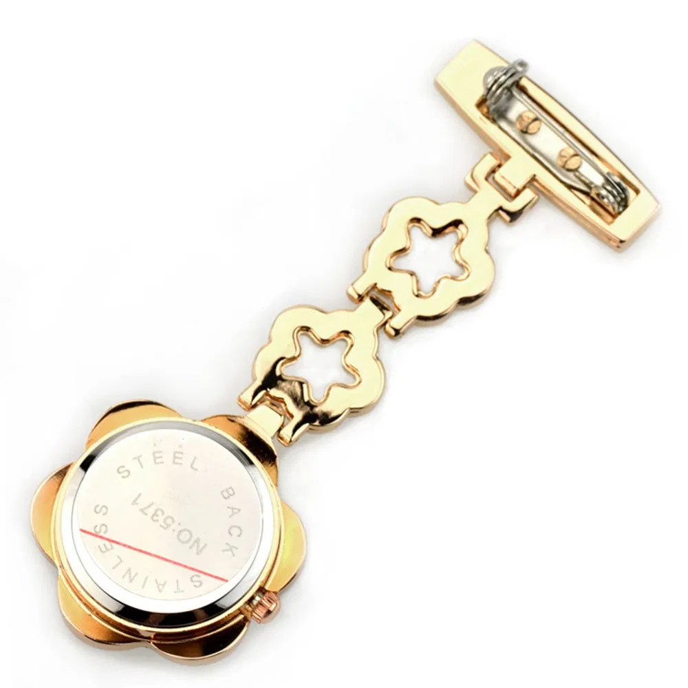 Luxury Women's Crystal Heart-Shaped Nurse Pocket Watch with Quartz Movement Gold Band Medical Nurse Watch